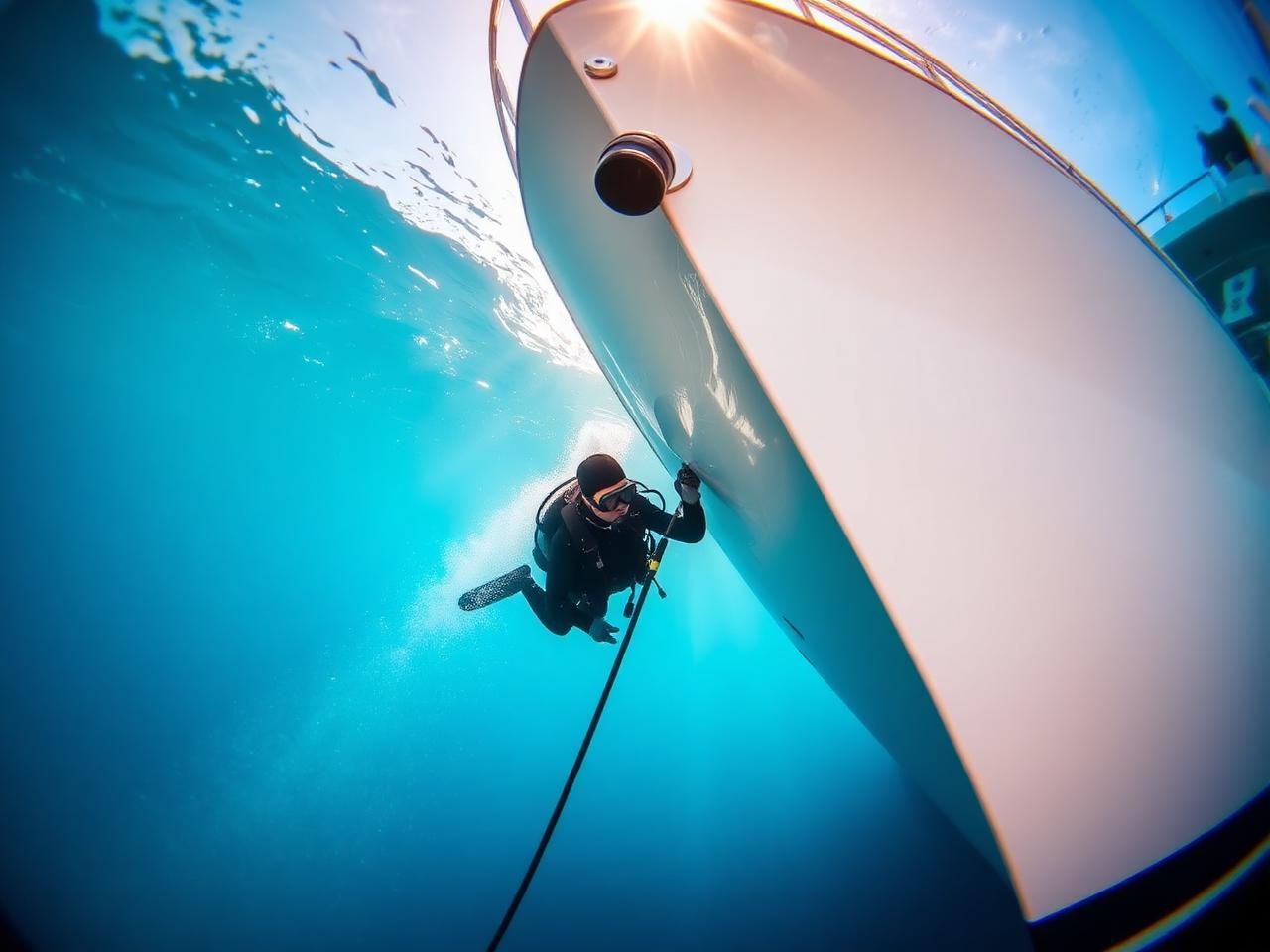 Diver cleaning hull